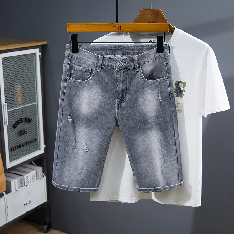 

Шорты мужские джинсовые с дырками, модные эластичные Бермуды, Пляжная уличная одежда, батальных размеров 44 46 48, лето