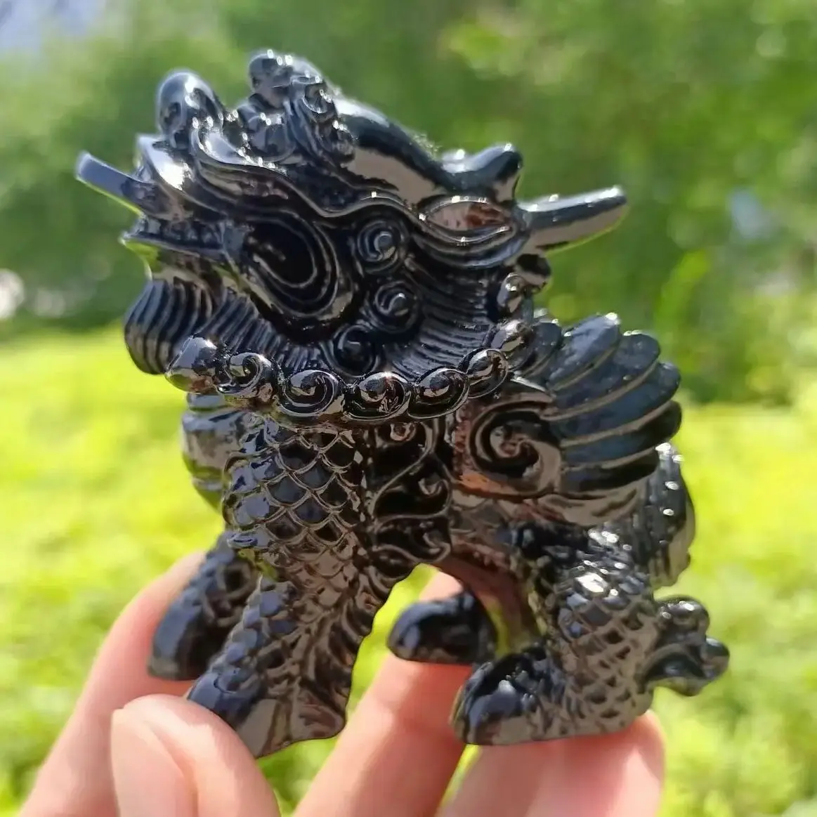 Природный кварцевый кристалл обсидиан Кирин минерал рейки восстанавливающий