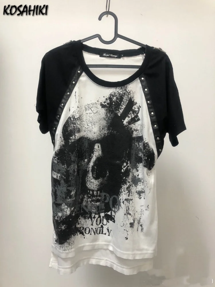 

Skull Print Women Men T-shirt Gothic Harajuku Rock Style Short Sleeve T Shirt Punk Streetwear Y2k Japanese Dark Tops