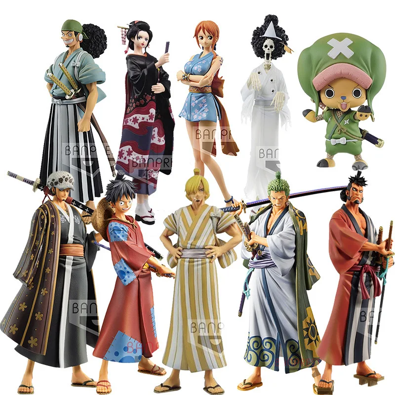 

18CM One Piece Action Figure Brook Water Law Luffy Zoro Sanji Nami Robin Usopp Kikunojo DXF Wano Country Anime Model Dolls Toys