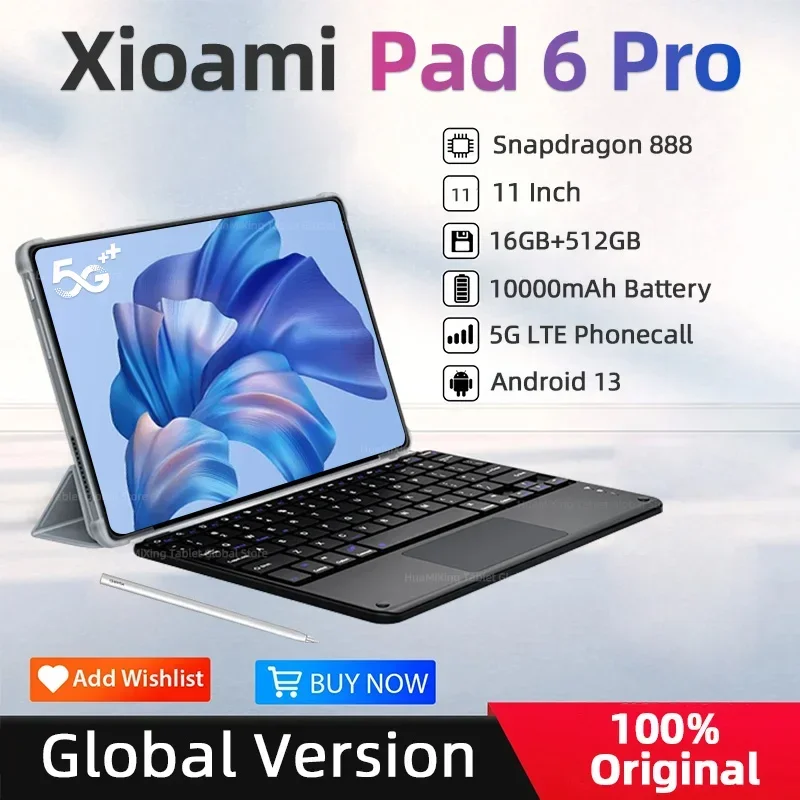 

2023 Original Global Version Pad 6 Pro Snapdragon 888 Tablet PC 10000mAh Android 13 HD 4K Screen RAM 16GB ROM 512GB 5G WIFI Mi