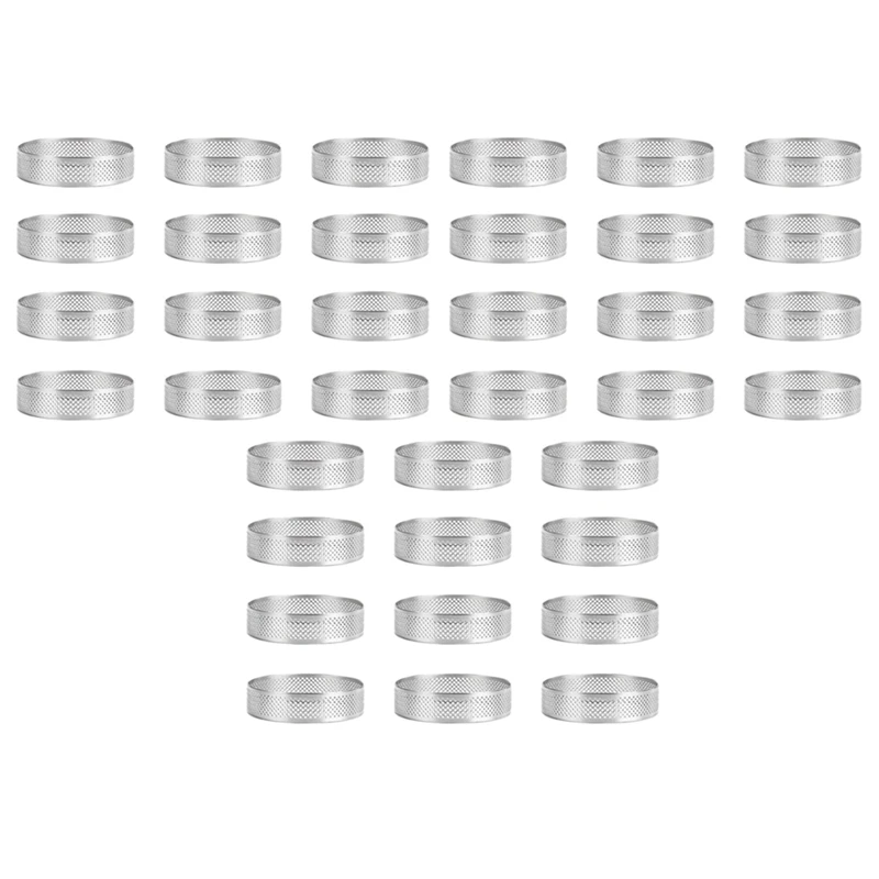 

36 Pack Stainless Steel Tart Rings,Perforated Cake Mousse Ring,Cake Ring Mold,Round Cake Baking Tools 6Cm