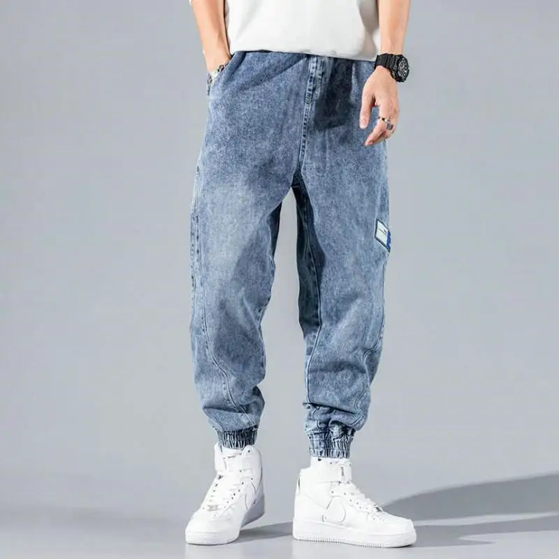 2022 New Hip Hop Harem Jeans Pants Men Loose Joggers Denim Casual Sweatpants Korean Style Ankle Length Trousers Streetwear