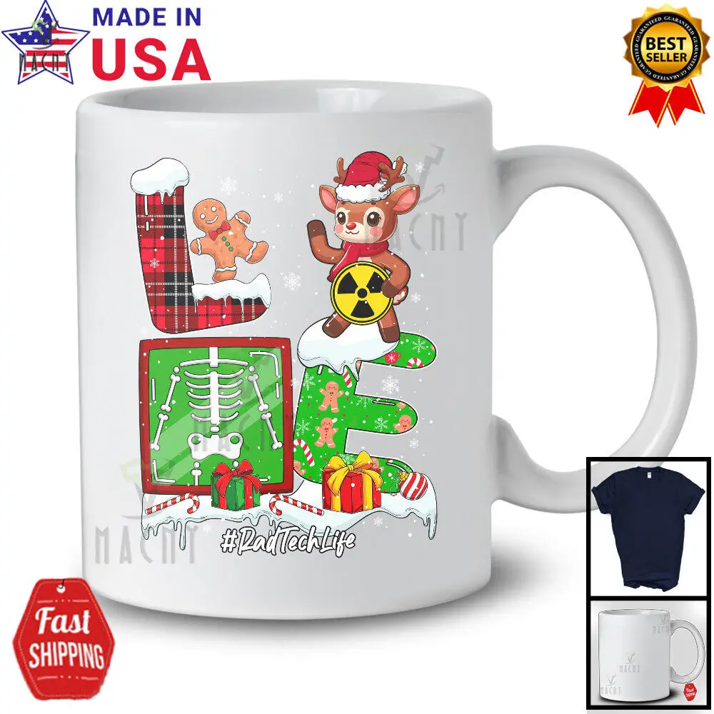 LOVE Rad Tech радостная радиология рождественского оленя футболка с гордовой работой