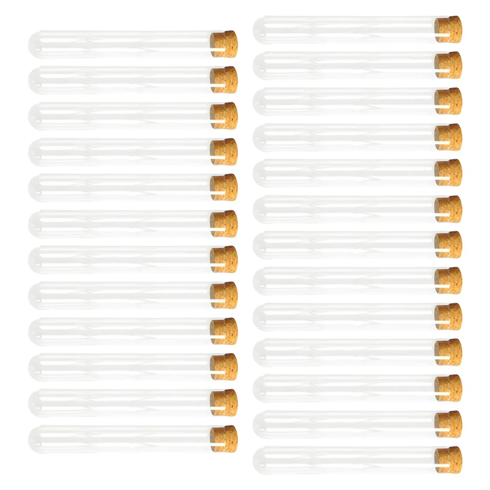 

25PCS Clear Plastic Test Tubes with Cork Stoppers for Scientific Experiments, Party, Storage Glass flask Laboratory