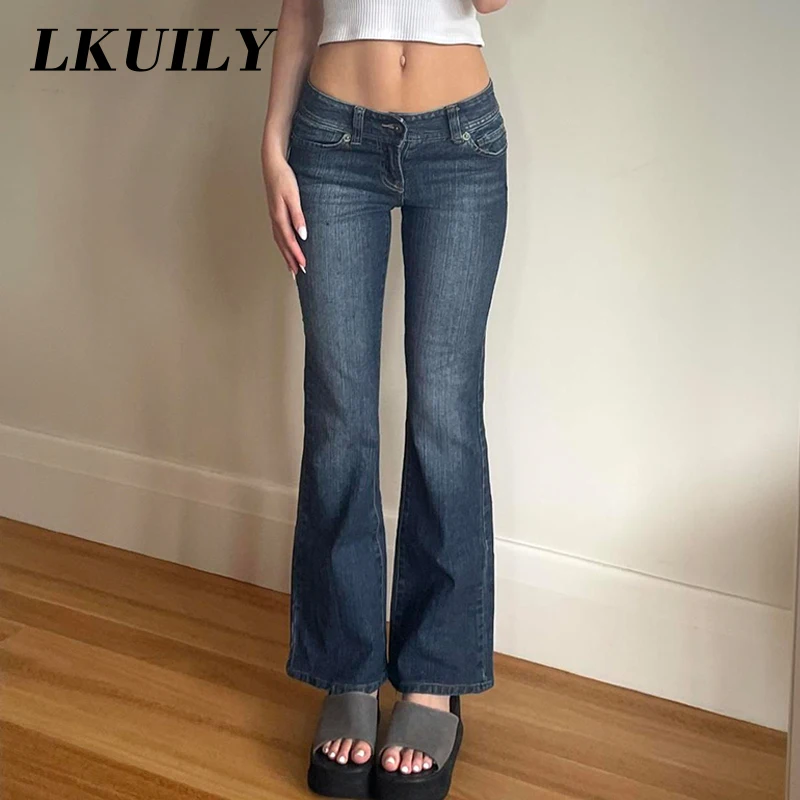 

TYWLHQ 90s high street fashion flared pants Low Waist solid Vintage Skinny Trousers Fashion Indie Casual Jeans Y2K