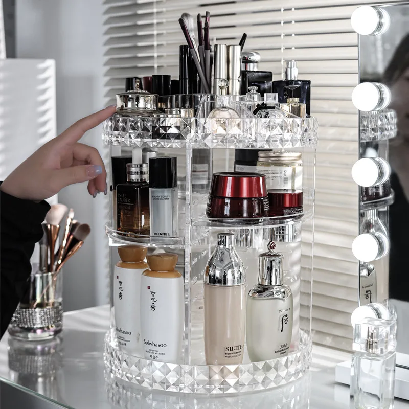 Вращающийся органайзер для макияжа Регулируемая прочная вращающаяся полка