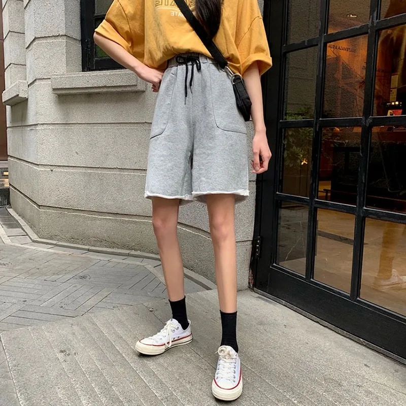 Женские хлопковые мешковатые шорты базовые мягкие облегающие брюки до колен с