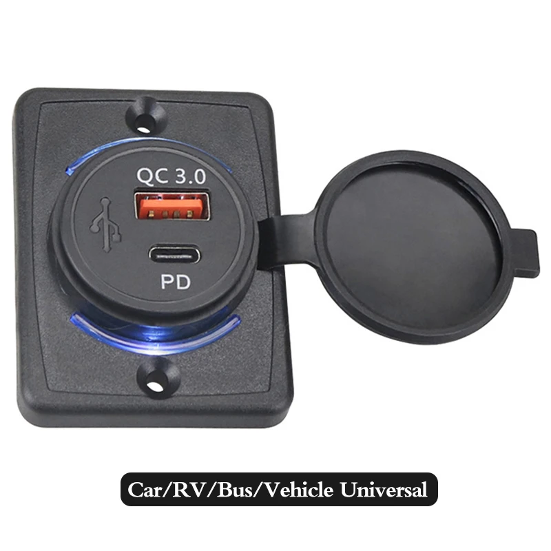 

Зарядное устройство USB 18 Вт QC 3,0, водонепроницаемое универсальное автомобильное зарядное устройство PD для большинства транспортных средств...