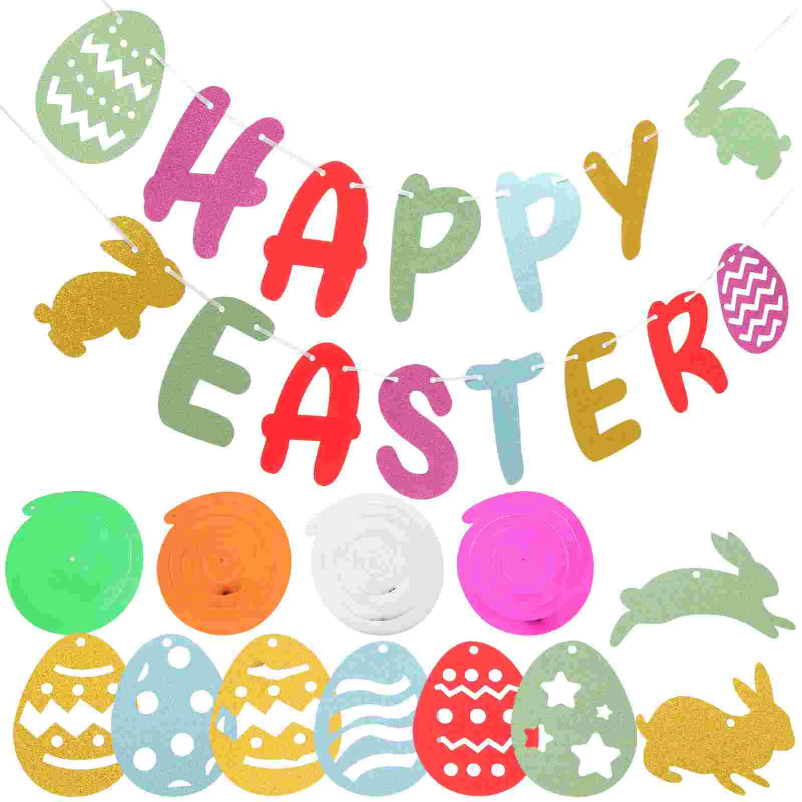 

Easter Flag Bunny Decor Party Hanging Ornament Party Banner Spiral Festive Decor Party Banner Paper Swirl Decor