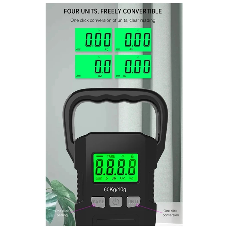 Черные 60 кг/10 г ЖК-цифровые подвесные весы с USB-зарядкой крановые крючком