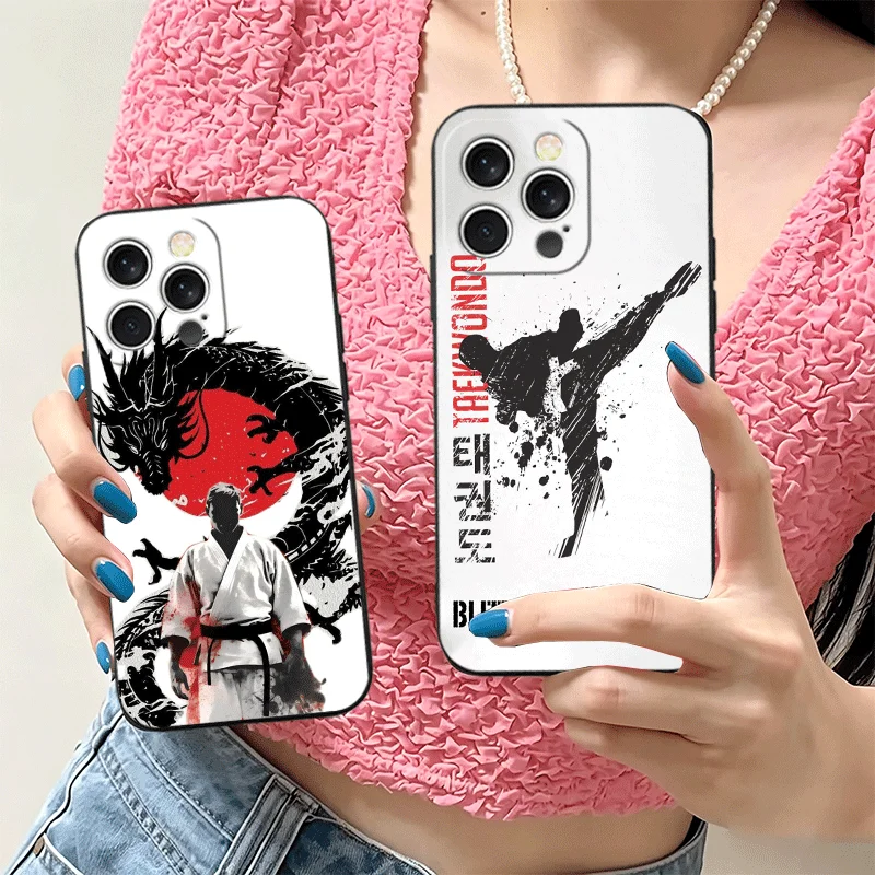 Фото Мягкий силиконовый чехол для iPhone 15 16 17 Pro Max с дизайном Тхэквондо и Кунг-фу, для моделей 17E 16E 14 Plus 13 Mini 12 11 Air 7 SE 8 №2