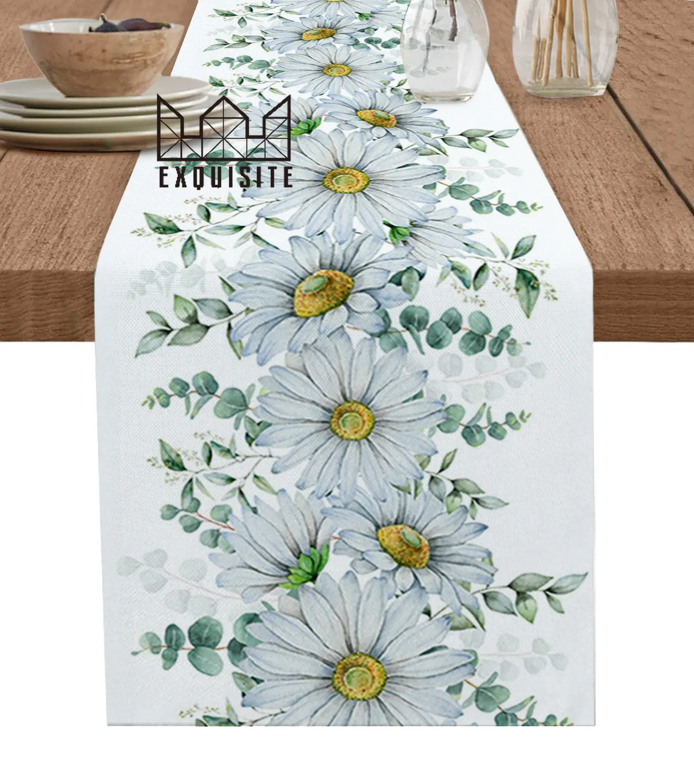 

Эвкалипт, листья, Маргаритка, цветок, растение, скатерть для стола, Свадебная вечеринка, обеденный стол, ткань, украшение для дома и кухни