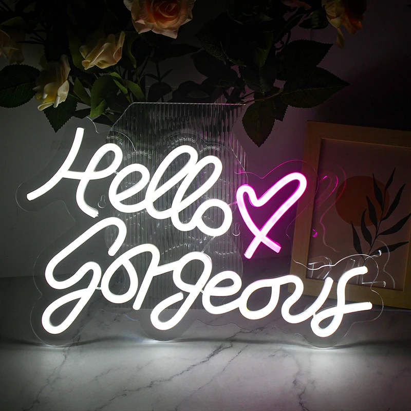 

Wanxing Led Neon Signs Hello Gorgeous Neon Sign for Wall Decor Usb with switch Bedroom Home Decorations Party Christmas Decor