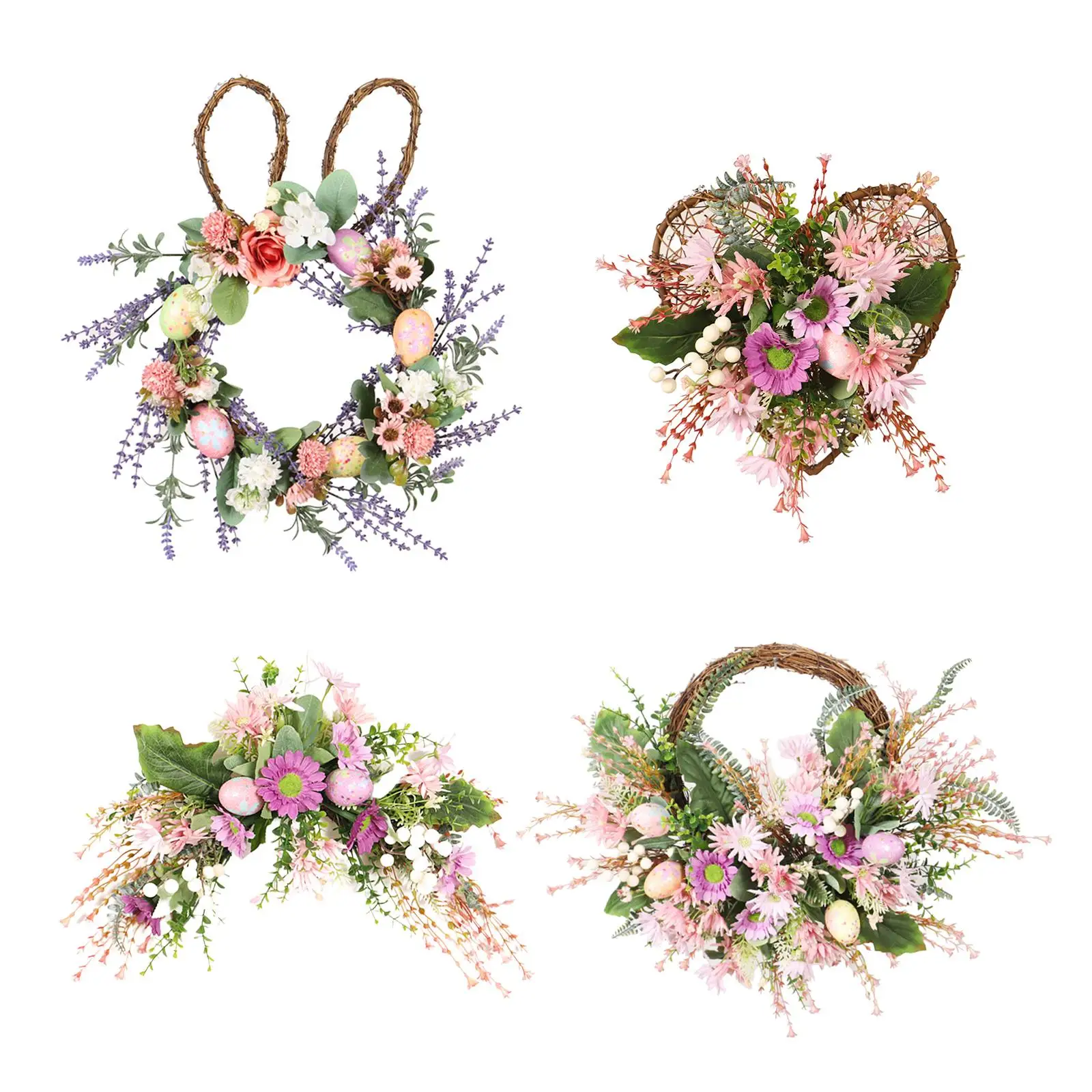 

Easter Wreath Garland Colored Eggs Indoor Outdoor Spring Wreath