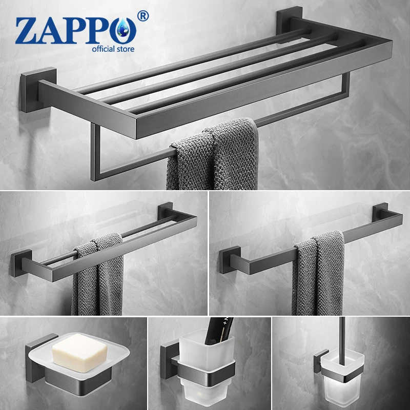 

Аксессуары для ванной комнаты ZAPPO, серый держатель для туалетной ершика, вешалка для полотенец, держатель для бумаги и крючок 304, вешалка для ванны из нержавеющей стали, фурнитура