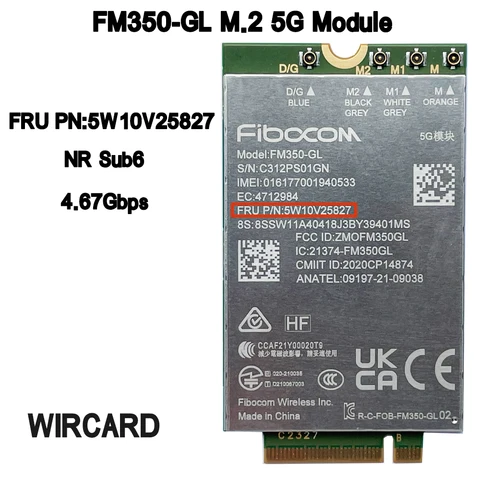 FM350-GL 5G NR M.2 Sub6 5G Модуль FRU 5W10V25827 для ThinkPad P1 Gen5 T14s Gen3 X13 Gen3 X1 Carbon 10-го поколения X1 Yoga 7-го поколения