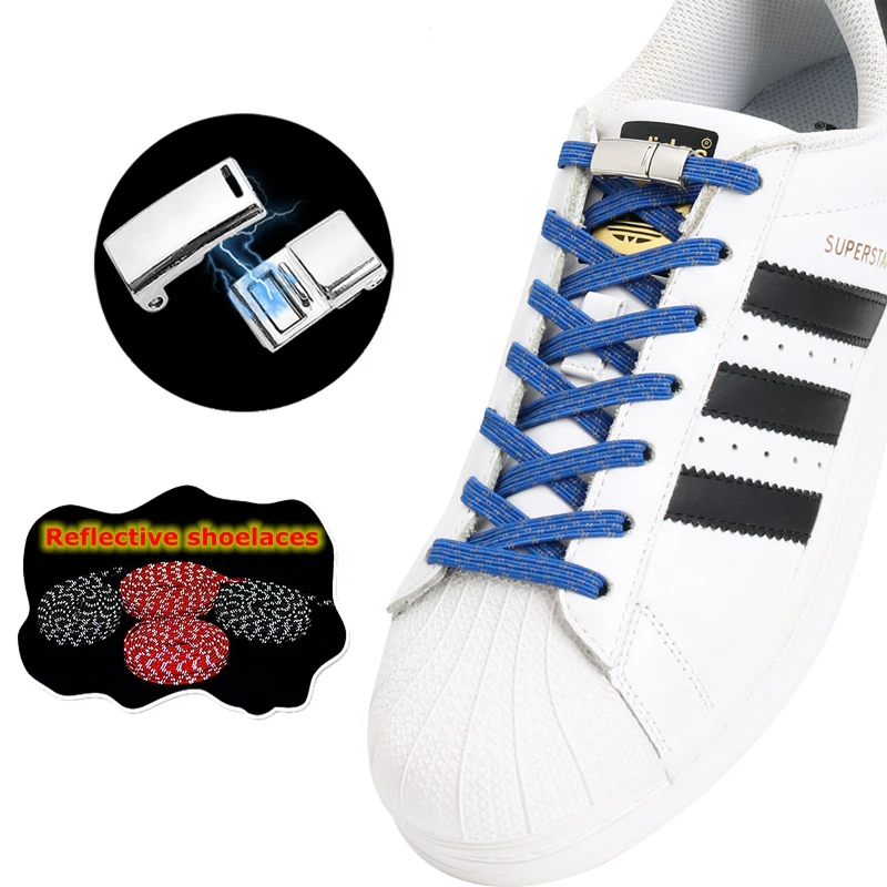 

Магнитные шнурки для обуви, светоотражающие, без завязывания, металлический замок, эластичные для кроссовок, плоские, для детей и взрослых, 1 пара