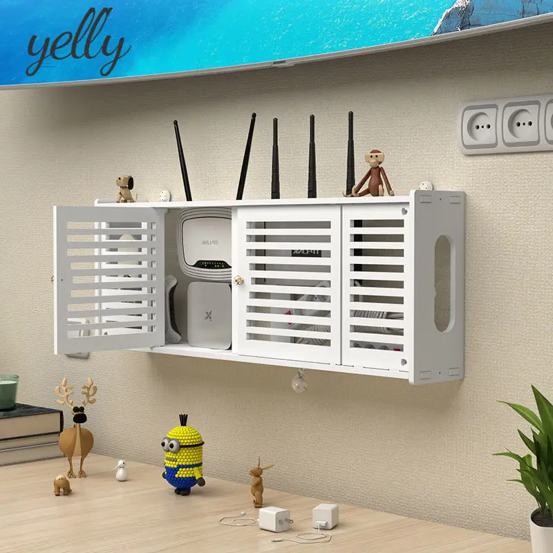 Office Wall-mounted Wood Wireless Wifi Router Storage Box Shelf Wall Hangings Bracket Cable Home Decoration Rack | Дом и сад