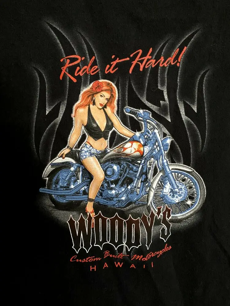 Гавайский мотоцикл Woodys черного цвета с коротким рукавом |