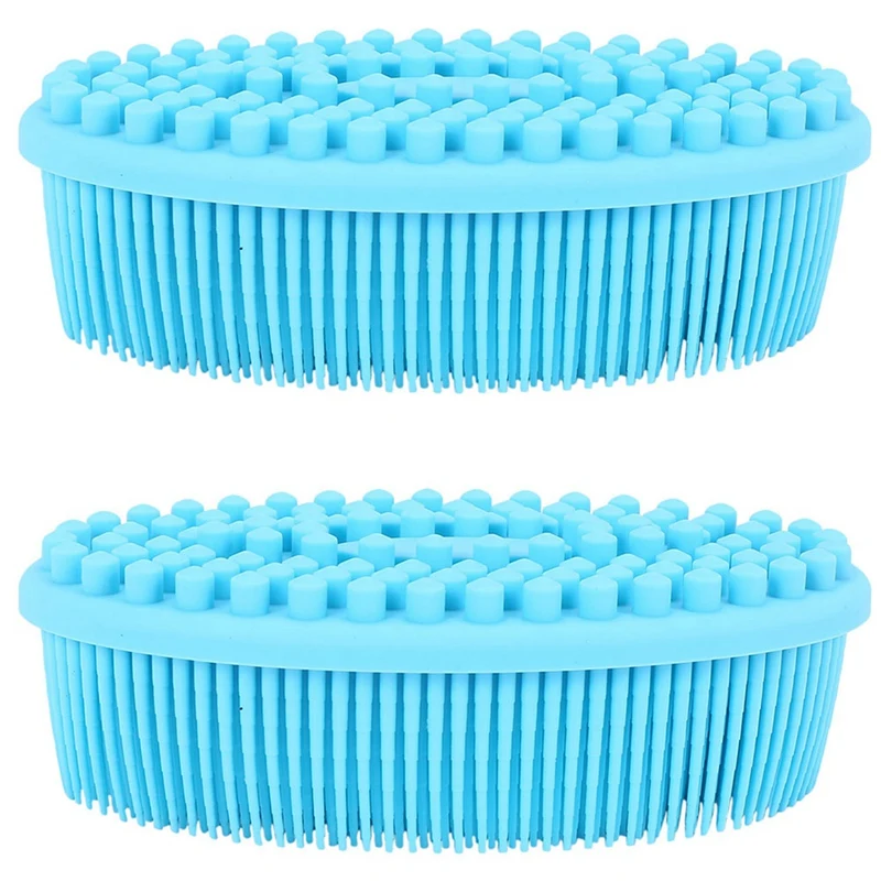 

2X Blue Soft Silicone Body Brush Massage Scrub Bath Brush For Baby Shower Washing Exfoliating Gloves Foot Scrubber