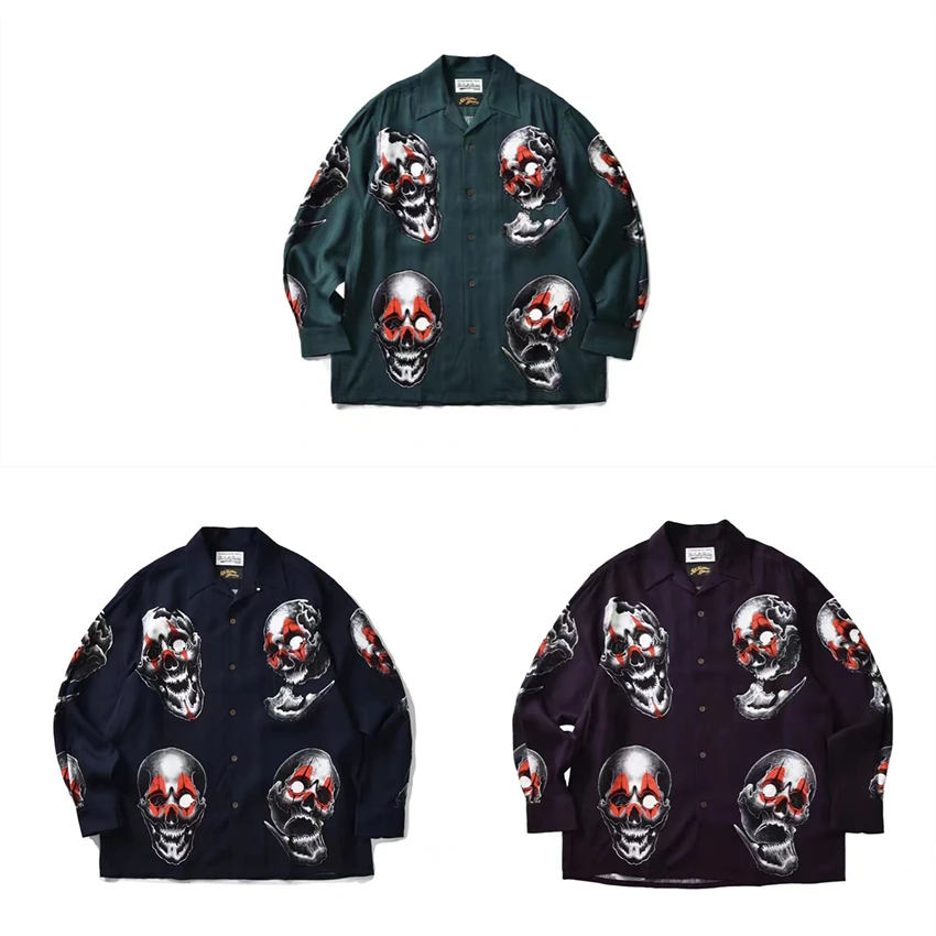 

Long Sleeve WACKO MARIA Shirt Shirt Men Women Hawaiian Skull Head Print Shirts