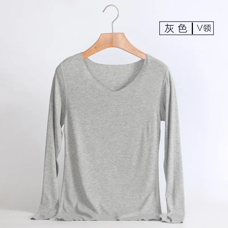 

Осенняя Новая повседневная футболка с длинным рукавом, Женская облегающая Однотонная рубашка большого размера, серого 22