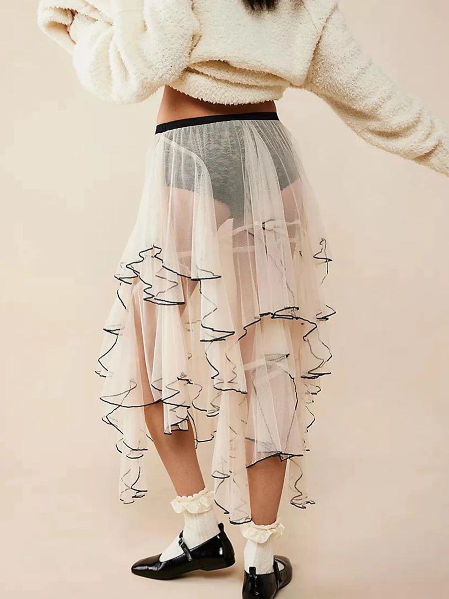 Новая женская прозрачная Тюлевая юбка повседневная Летняя асимметричная