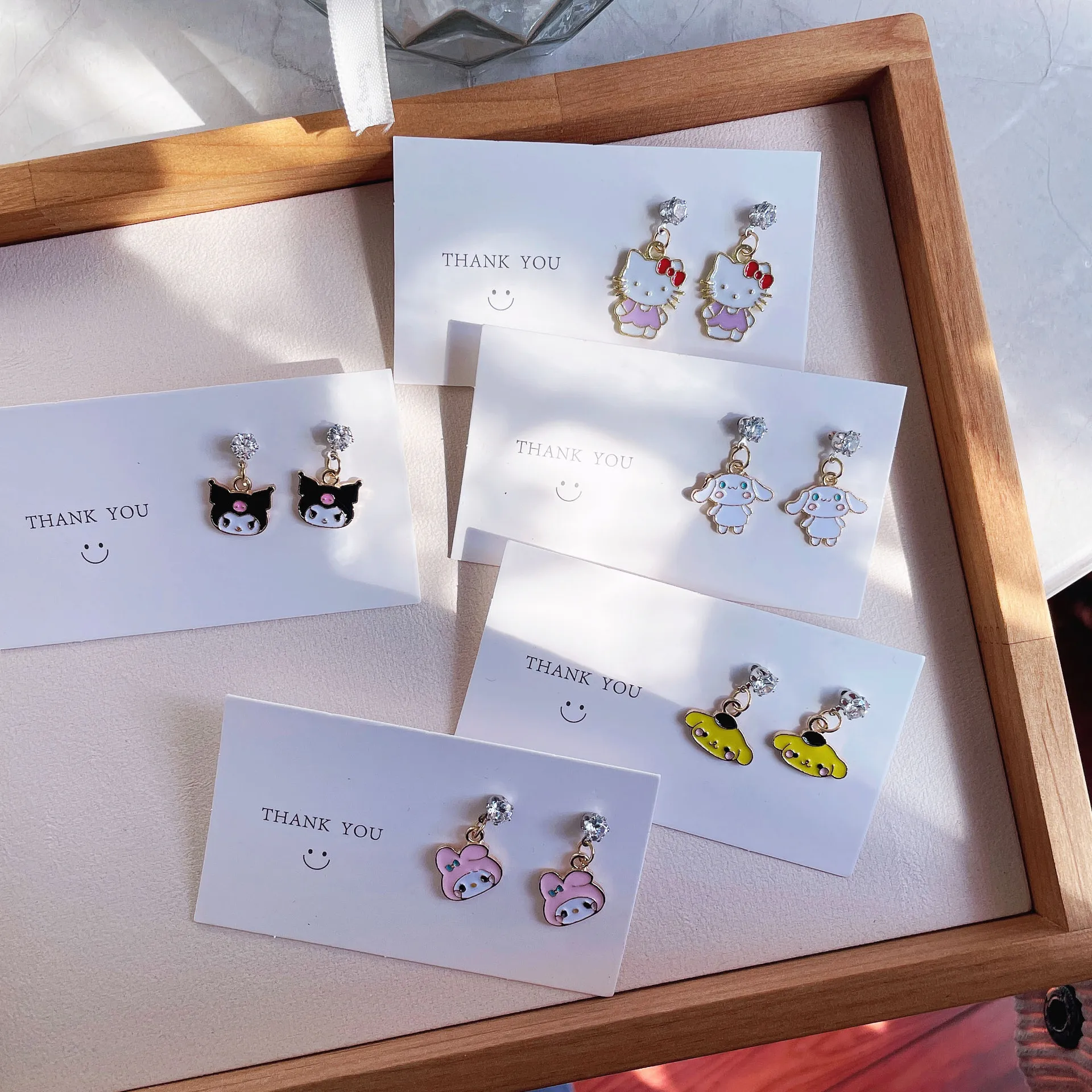 

Sanrio Cartoon Ear Studs Cute Cinnamon Roll Black Beauty Hello Kitty Earrings Sweet Girls Fashion Jewelry Creative Birthday Gift