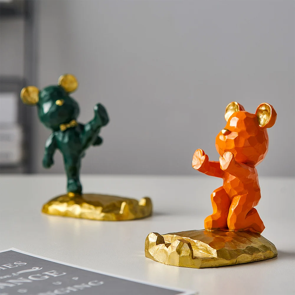 nordic creative bear mobile phone stand desktop ornament modern office home decoration accessories for living room desk crafts free global shipping