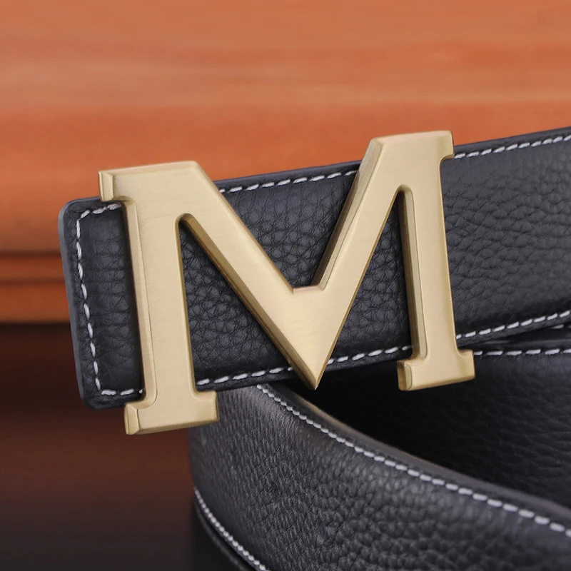 2022 NEW 3.8cm Wide Designer Belts Men Copper Buckle Gold High Quality Luxury Famous Brand M Letter Black Belt Ceinture Homme