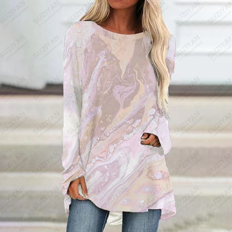 Женское платье с длинным рукавом и круглым вырезом весна-осень