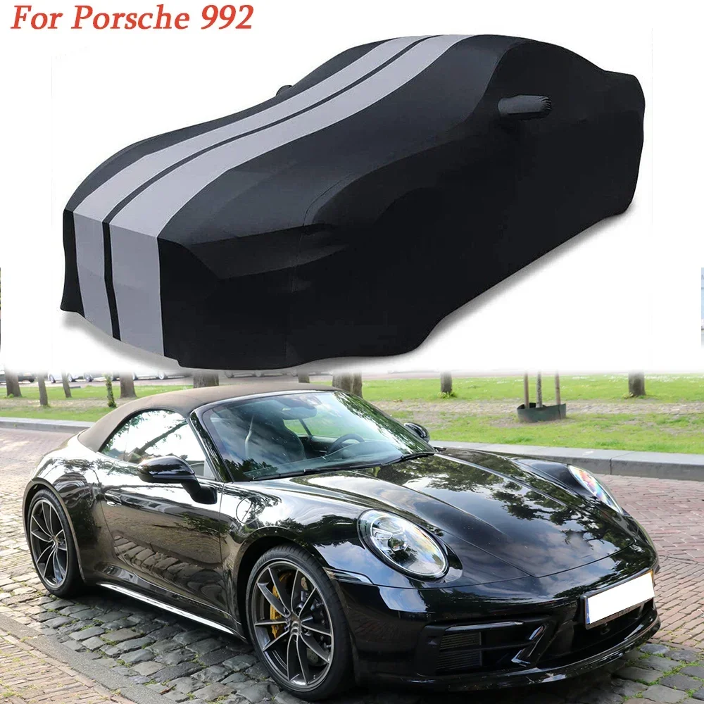 

Ультраэластичный чехол для автомобиля, совместимый с Porsche 911/718/968/992/928/Cayman/Boxster/Carrera GT, темно-серые, черные полосы