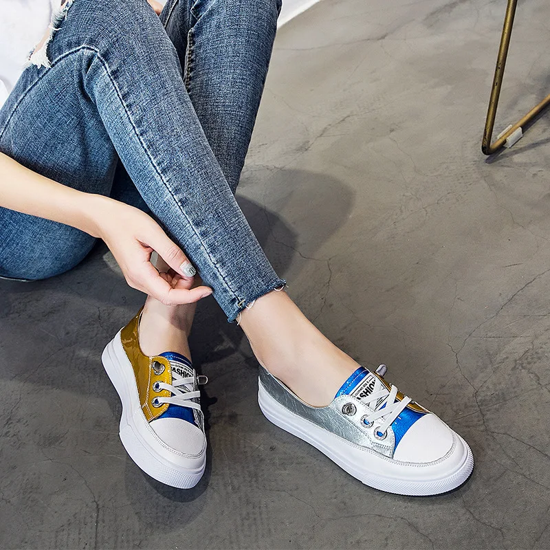Low Platform Flat Shoes Women's Vulcanize Shoes Fashion Mixed Colors Breathable Flats Women Spring Casual Shoes Zapatos De Mujer