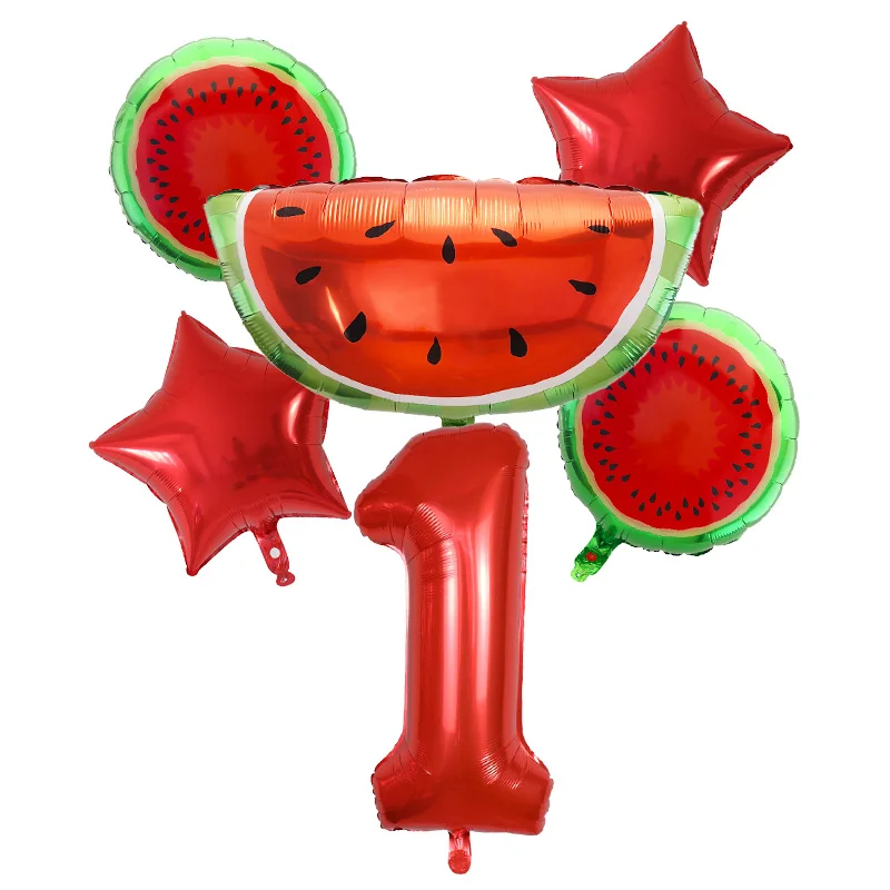 

6pcs Watermelon Foil Balloon Fruit Air Balloons for Summer Themed Birthday Party Decor 0~9 Number Balloons Baby Shower Supplies