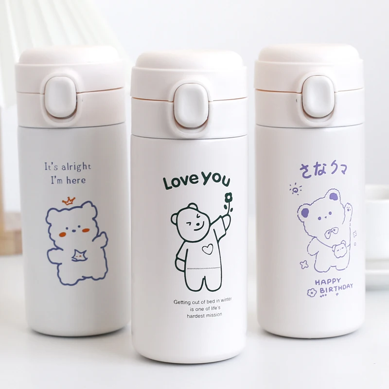 

350ml Korean Bear, simple portable water bottle & bag, stainless steel vacuum cup & insulation