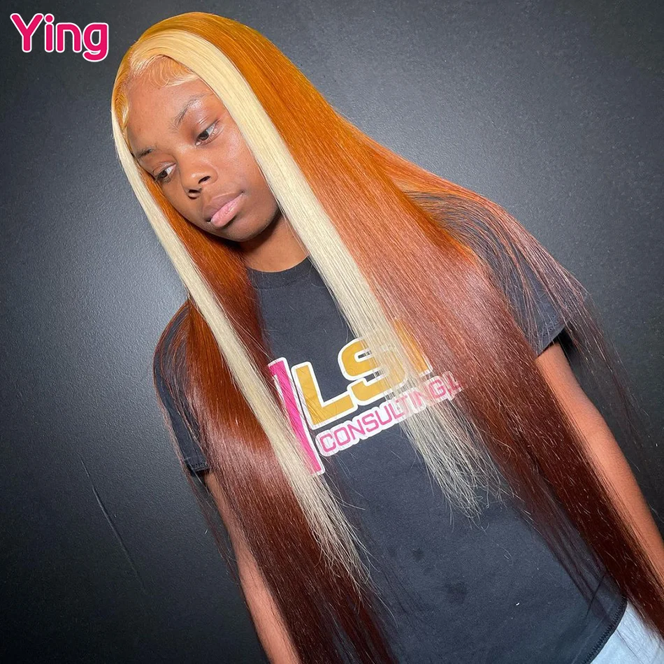 Ying Hair Bone Straight Orange With 613 Streaks10 A 13x4 Lace Front Wig 13x6 Lace Front Wig PrePlucked 5x5 Transparent Lace Wig