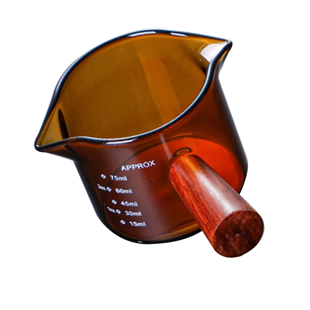 

Glass Creamer Pitcher 2 Spouts Clear Gravy Sauce with Scale 75ML Coffee Creamer Pitcher Creamer Jug Serving Pitcher with Wood