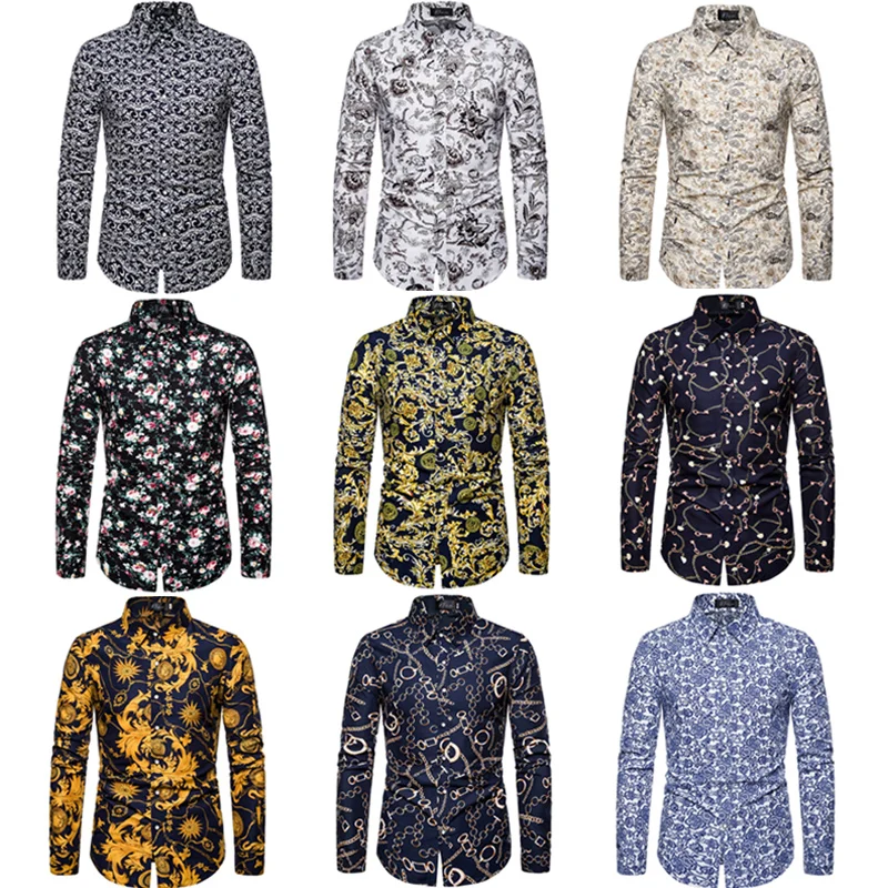 Men’s Hawaiian Floral Print Long Sleeve Shirt with Lapel: Perfect Vacation Style Shirt in 10 Color Options
