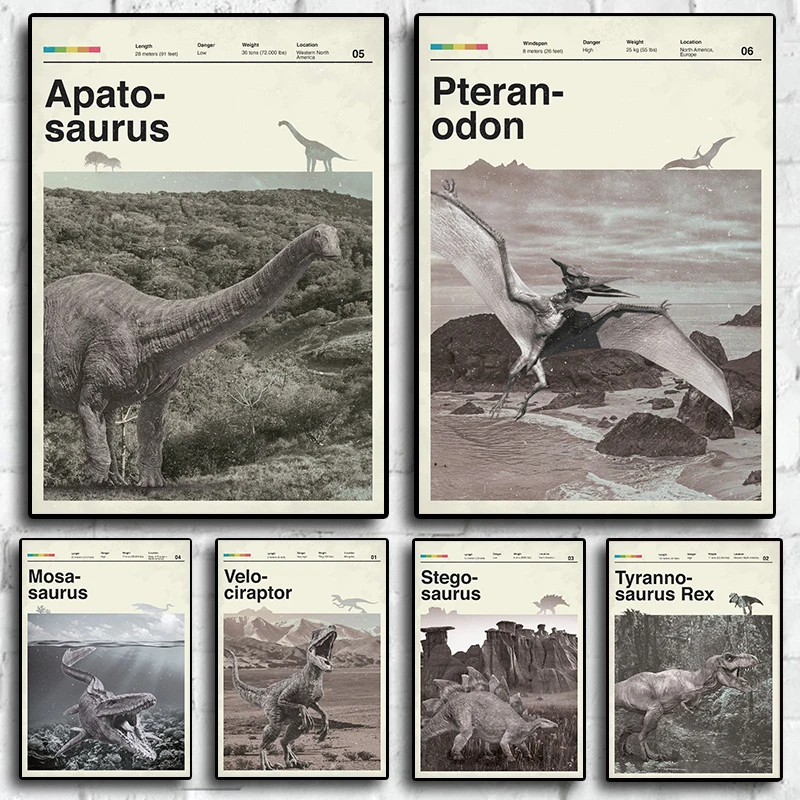 

early dinosaur Popular science decorative painting Retro art Home wall Aesthetic Design canvas poster Living cafe Bedroom Sofa