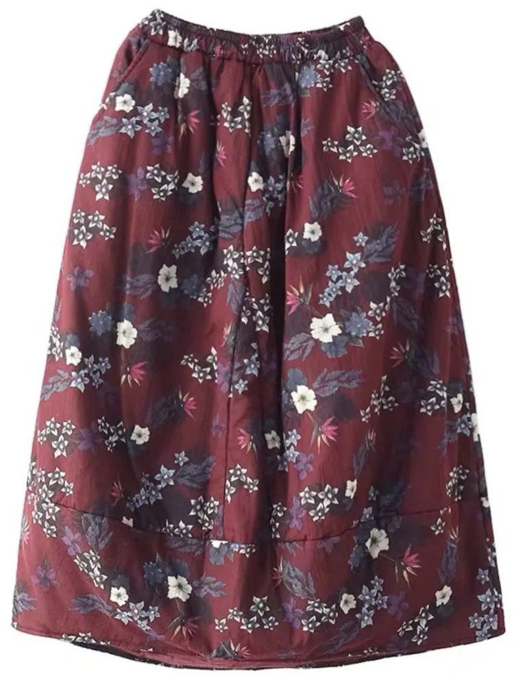 Женская длинная юбка в китайском стиле Johnature Теплая из хлопка и льна ретро с