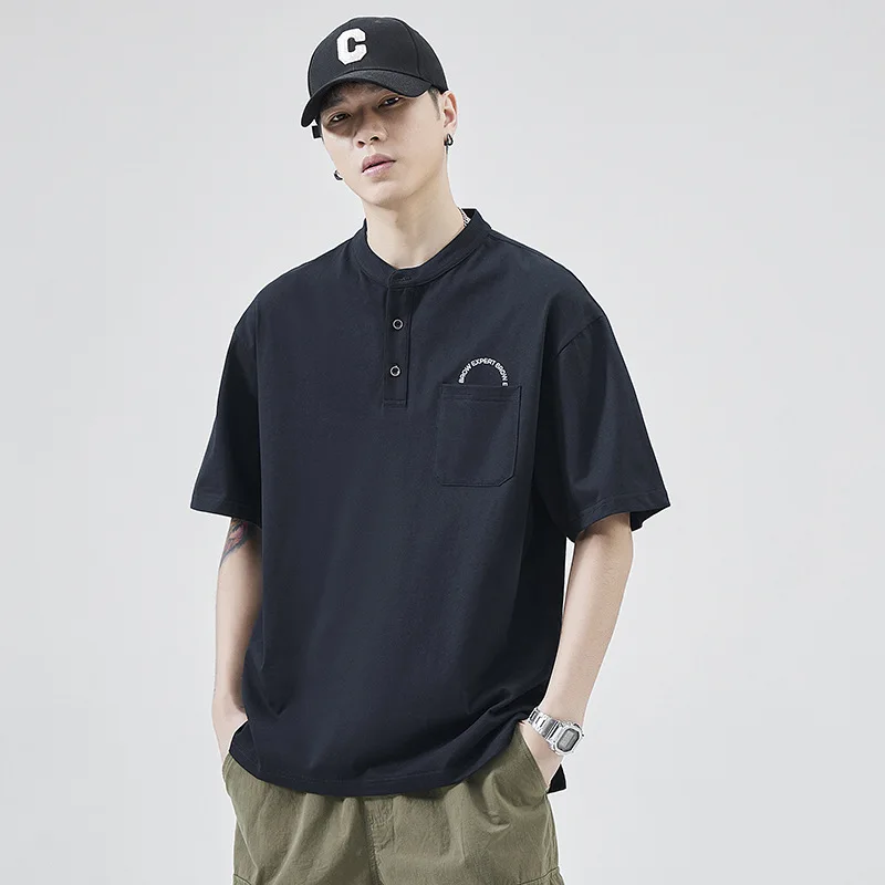 

Stand-up polo shirt mens T-shirt short sleeve summer Japanese loose new tide brand mens cotton clothes half sleeve T blood