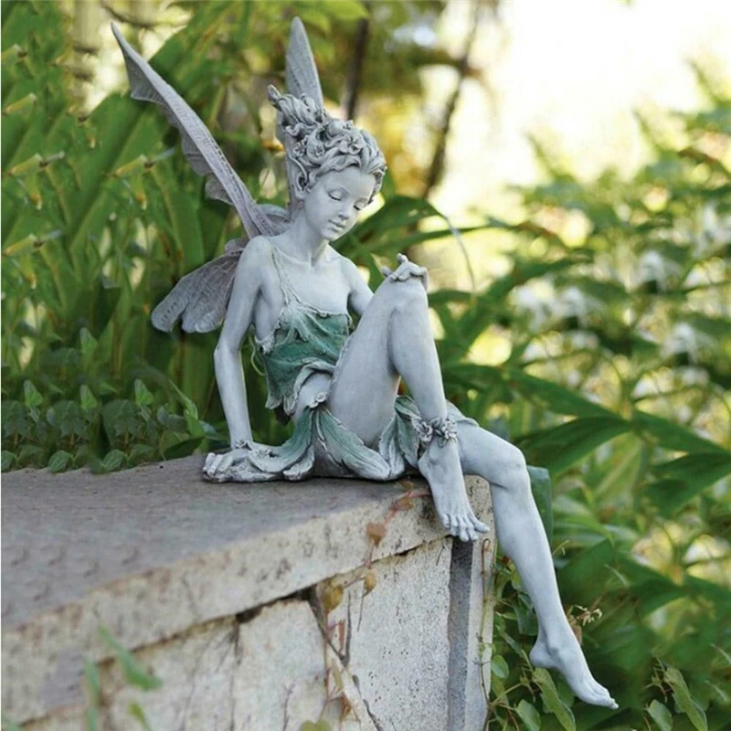 

Tudor And Turek Resin Sitting Fairy Statue Garden Ornament Porch Sculpture Yard Craft Landscaping for Home Garden Decoration