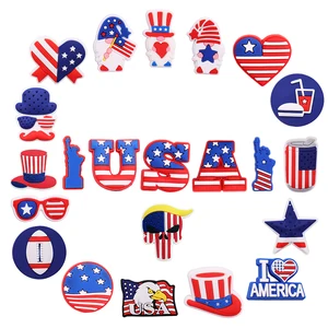 Flag USA Freedom Heart Shape Hat Croc Shoes Charms Decorations For Clogs Sandals Bracelets Accessories for Women Men Party Gifts