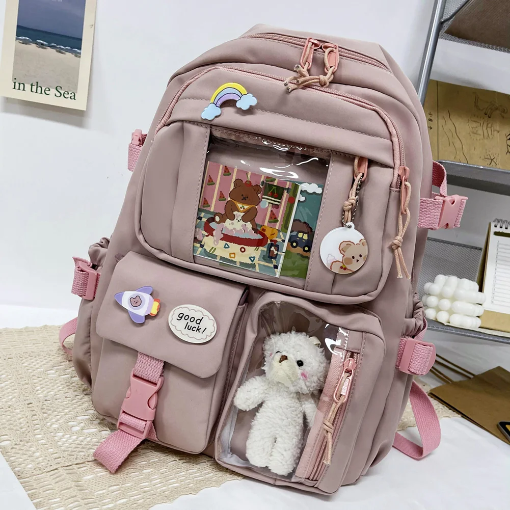 

Kawaii Aesthetic Women Backpack School Bag for Teen Girls Japanese Korean Rucksack Student Bookbags with Cute Accessor Mochila