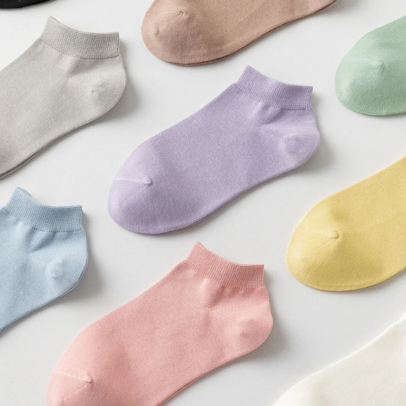 10 Pairs Solid Candy Color Women Sock Slippers Cotton Thin Summer Fashion Design Japanese Student Style
