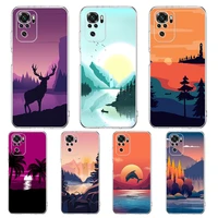hand painted scenery transparent phone case for redmi note 11 11t 10s 8a 9a 9c 7 8 9 10 k40 4g plus pro 4g soft cover shell bag