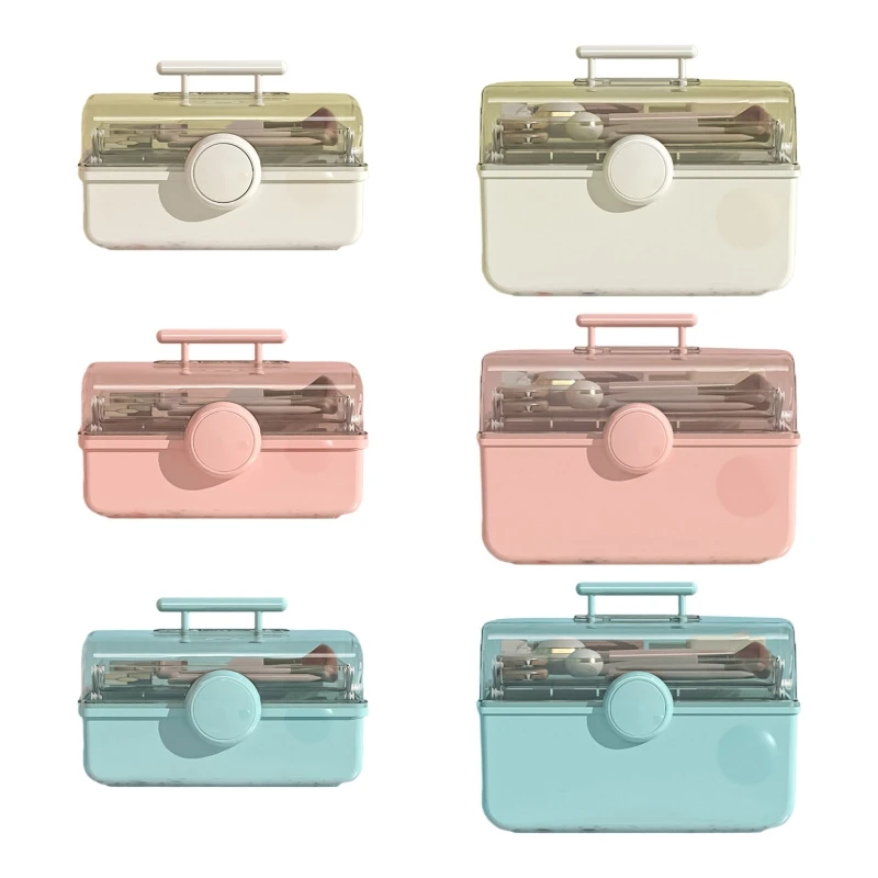 

Cosmetic Container with Handle and Lock Three-Layer Clear Plastic Storage Box