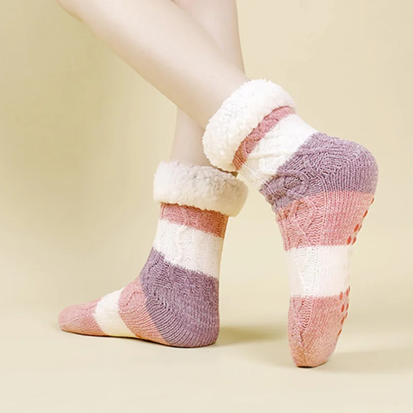 Women fluffy Sock Thermal Fuzzy Winter Warm Sleeping Soft Female Plush Non Slip Grip Comfy Short Slipper Floor Sock House Home