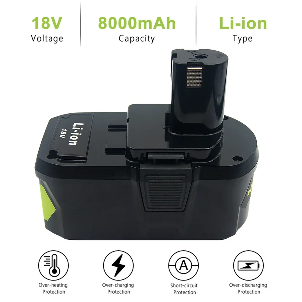 Сменная литий-ионная аккумуляторная батарея 8000 мАч для Ryobi P104 P105 P106 P107 P108 P109 BPL1815